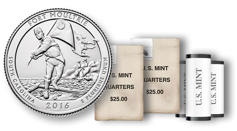 2016 P Fort Moultrie South Carolina America the Beautiful BU Quarter Mint Roll 